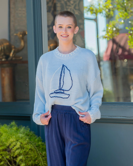 Shelly Baby Blue Sailboat Sweater