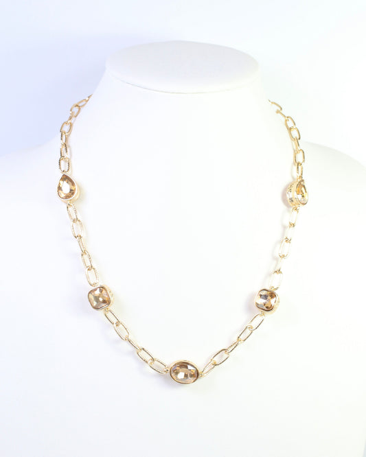 Elena Hammered Crystal Link Necklace Champagne