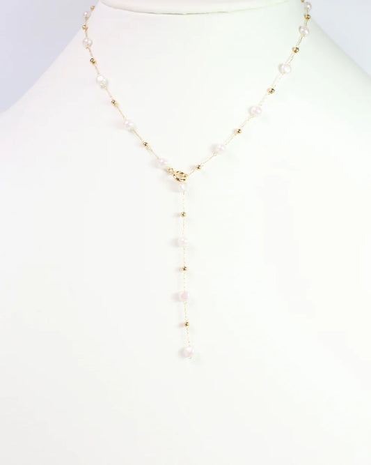 Elise Pearl Y Necklace Gold
