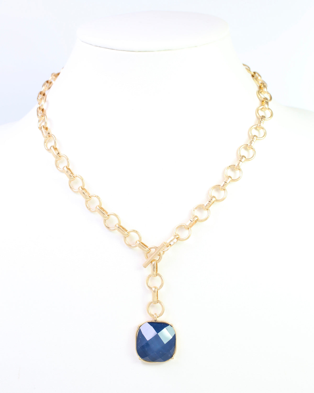 Remington Faceted Square Toggle Necklace Navy