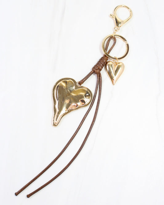 Kay Heart and Cord Bag Charm Brown