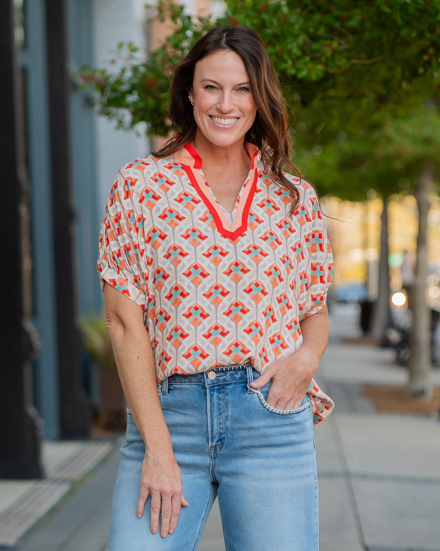 Caldwell Short Dolman Sleeve Blouse-Sunkist Mix