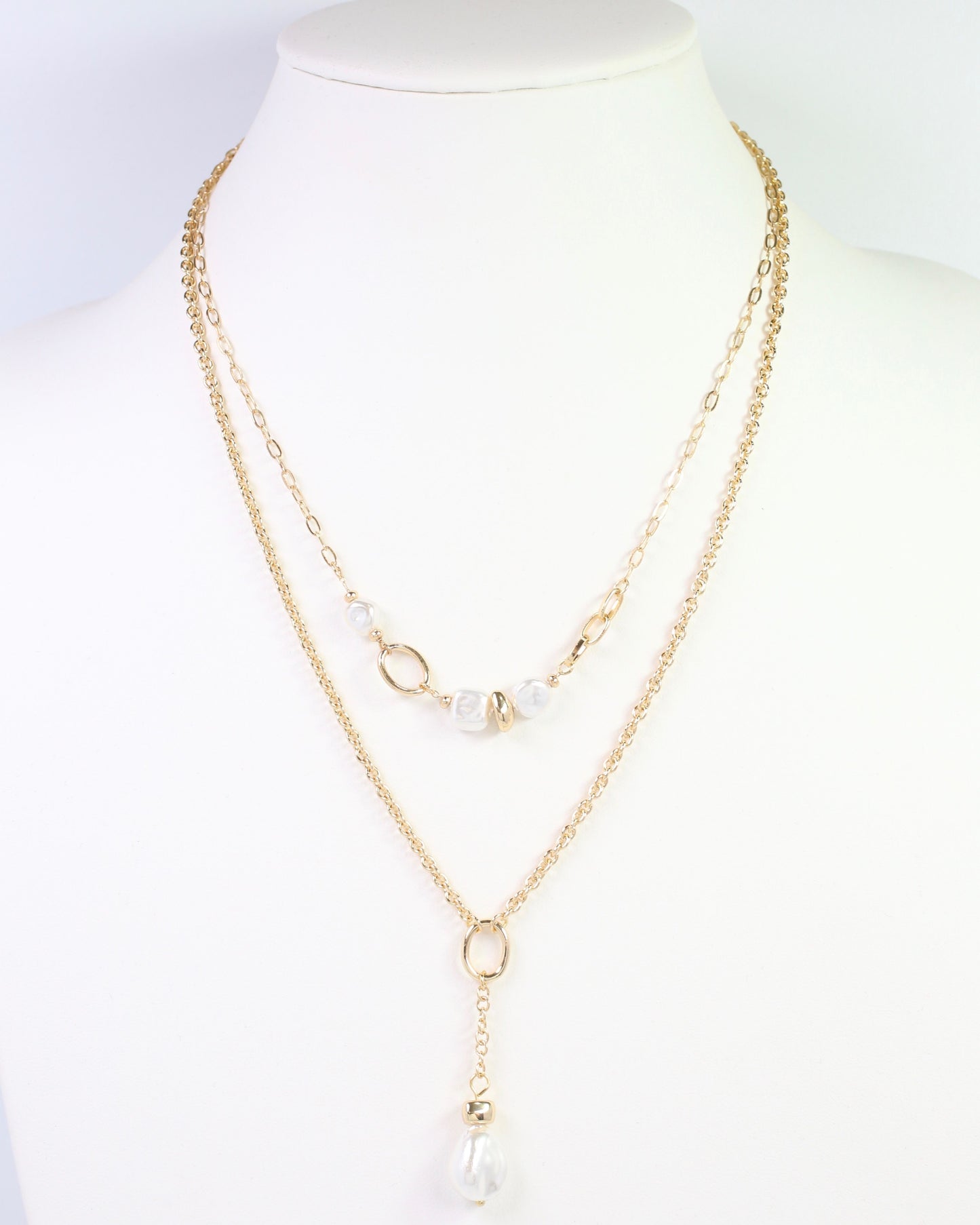 Bismarck Layered Chain Pearl Necklace Gold