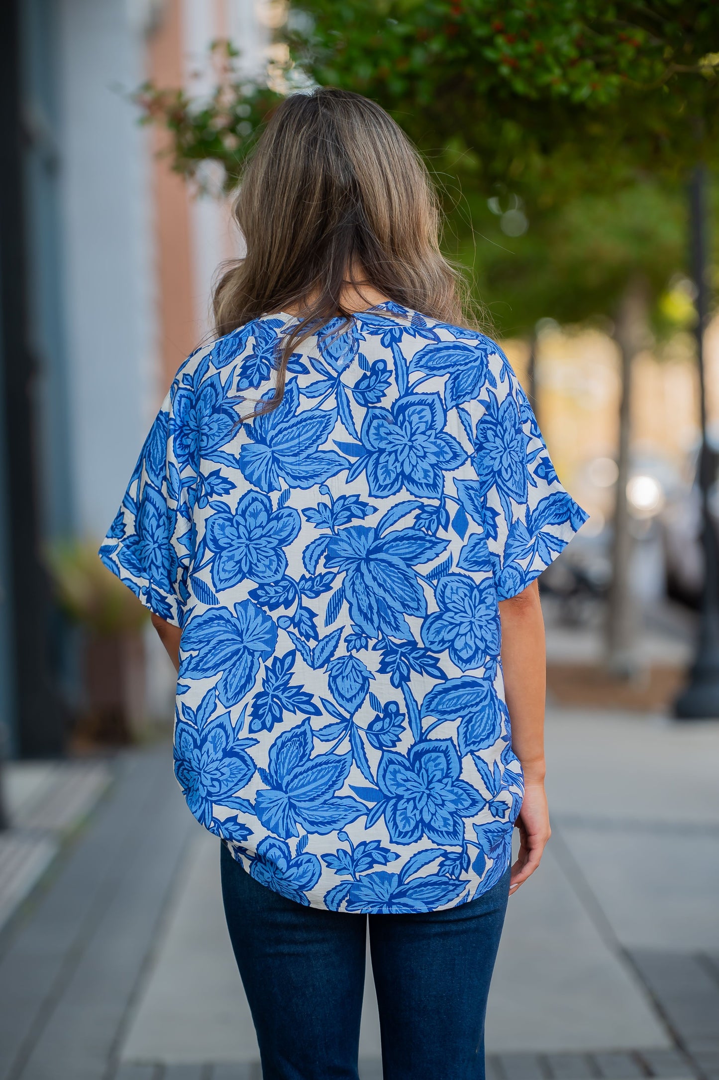 Maryville Drop Shoulder Floral Top-Blue