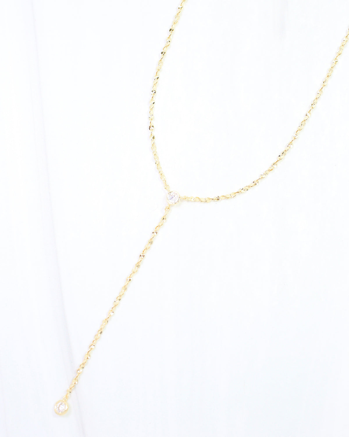 Brittan Bezel Oval CZ Drop Y Necklace WR Gold