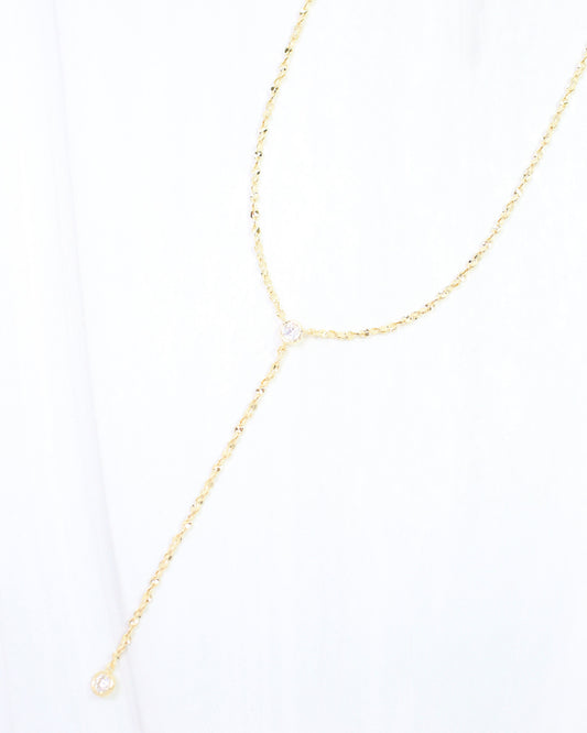Brittan Bezel Oval CZ Drop Y Necklace WR Gold
