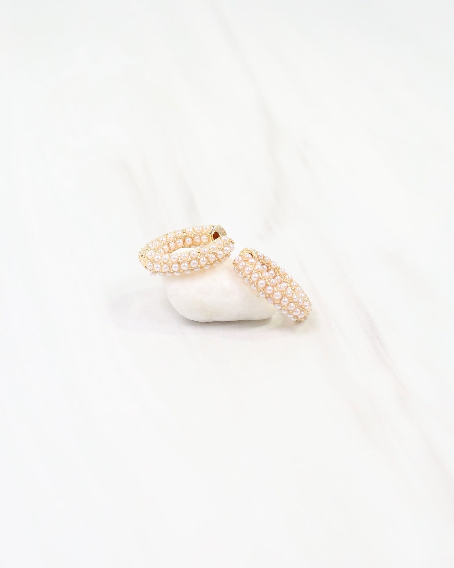 Jacksonville Pearl Pave Huggie Hoop Earring Gold