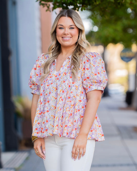 Raya Floral Pleated Top