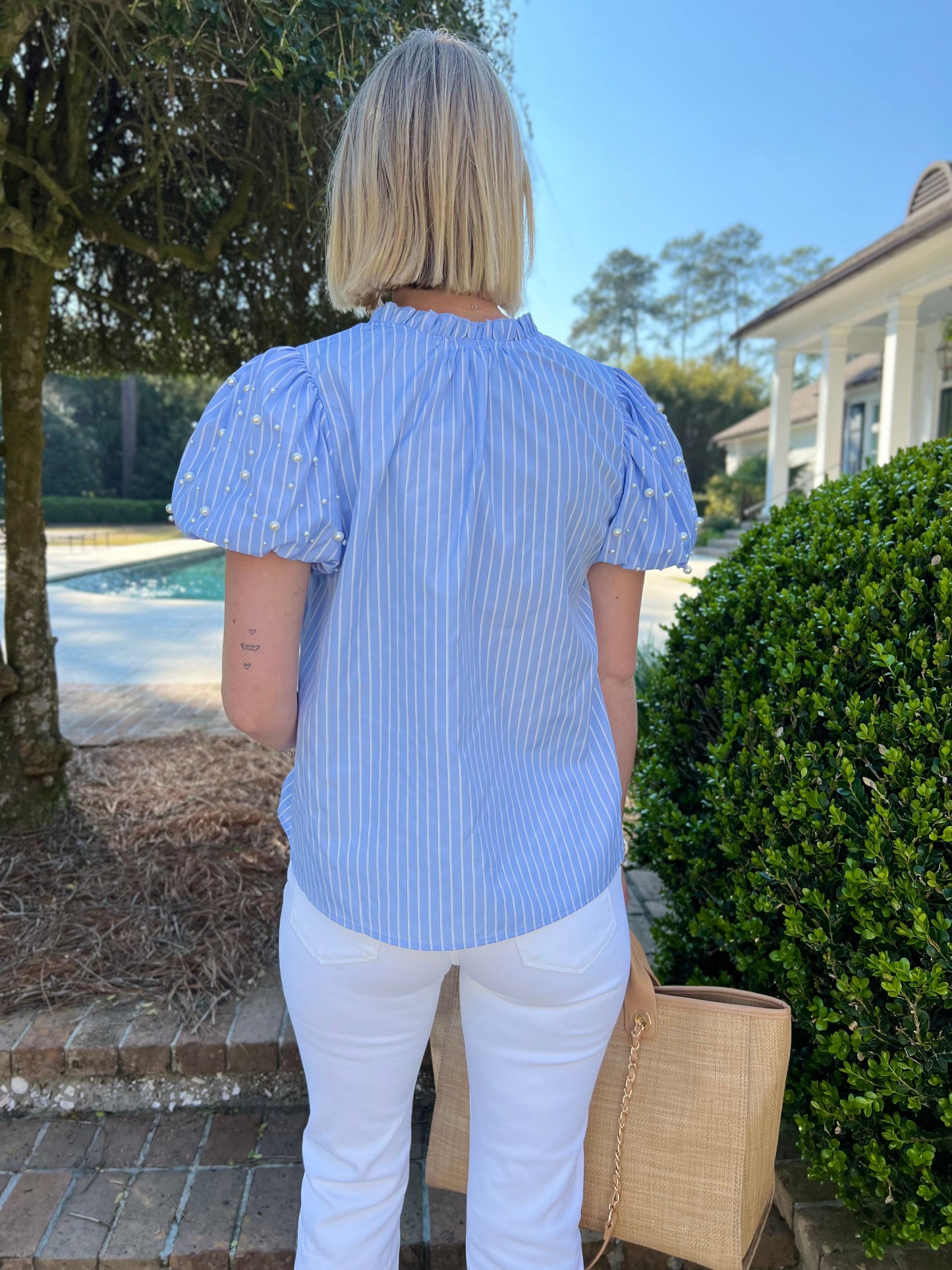 Meeting Time Blue Stripe Short Sleeve Top