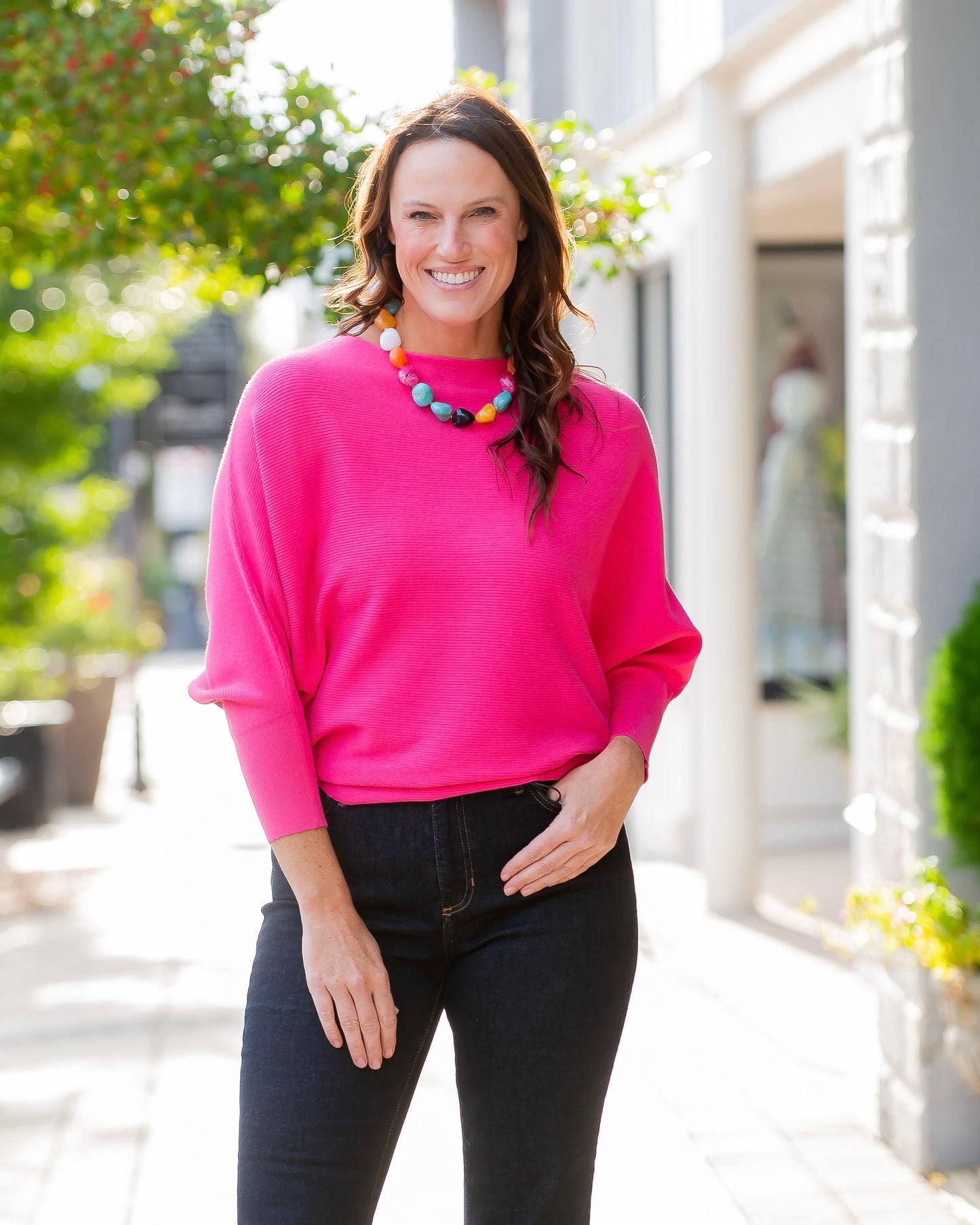 Ryu Drop Shoulder Top-Hot Pink