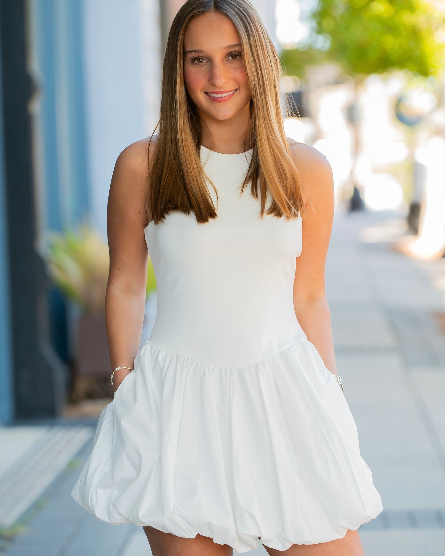 Hayden Off White Bubble Hem Dress