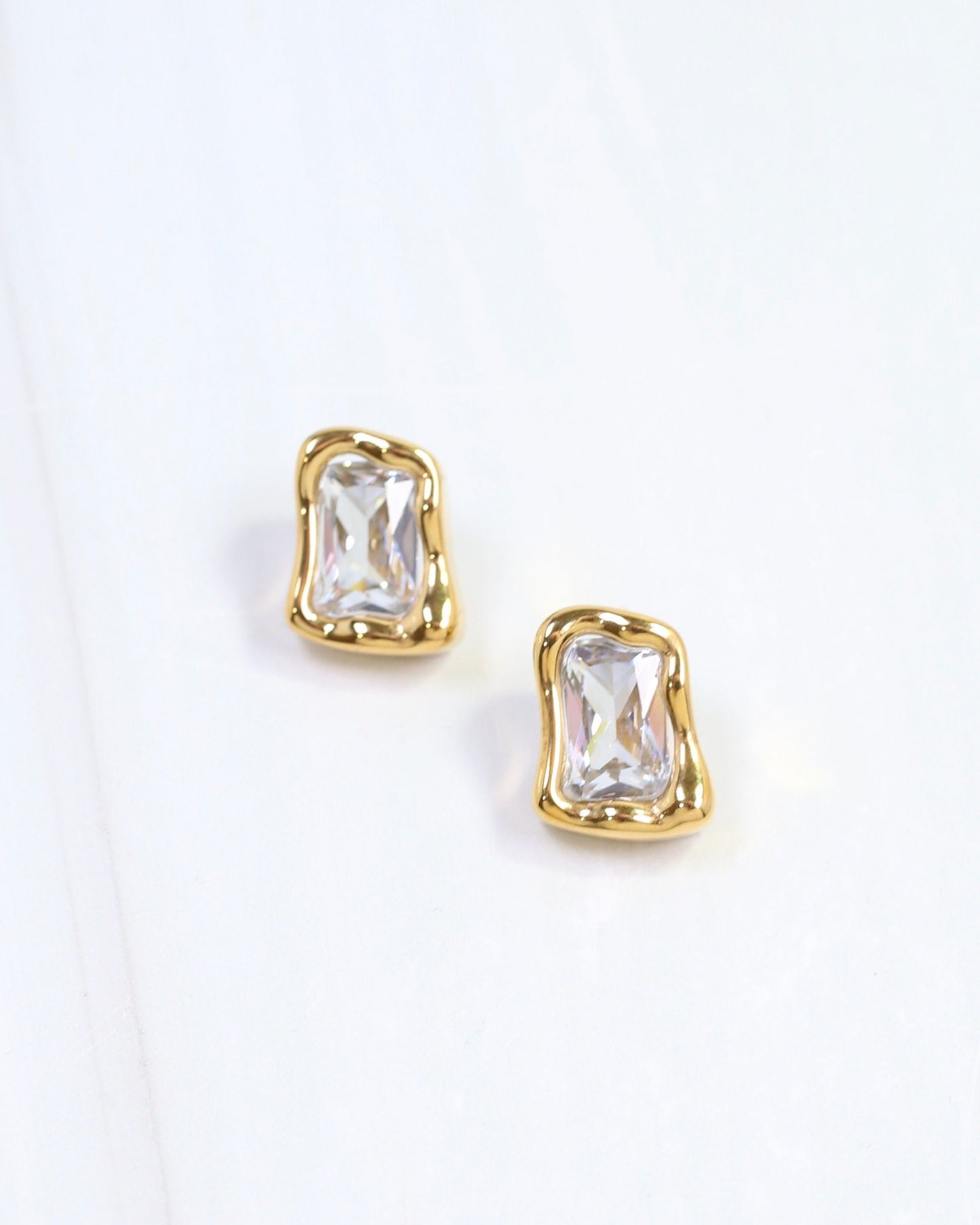 Dana CZ Rectangular Stud Earring WP Gold