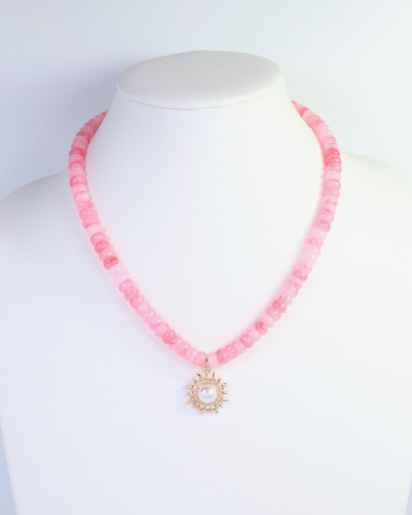 Abbigail Beaded Flower Necklace Pink