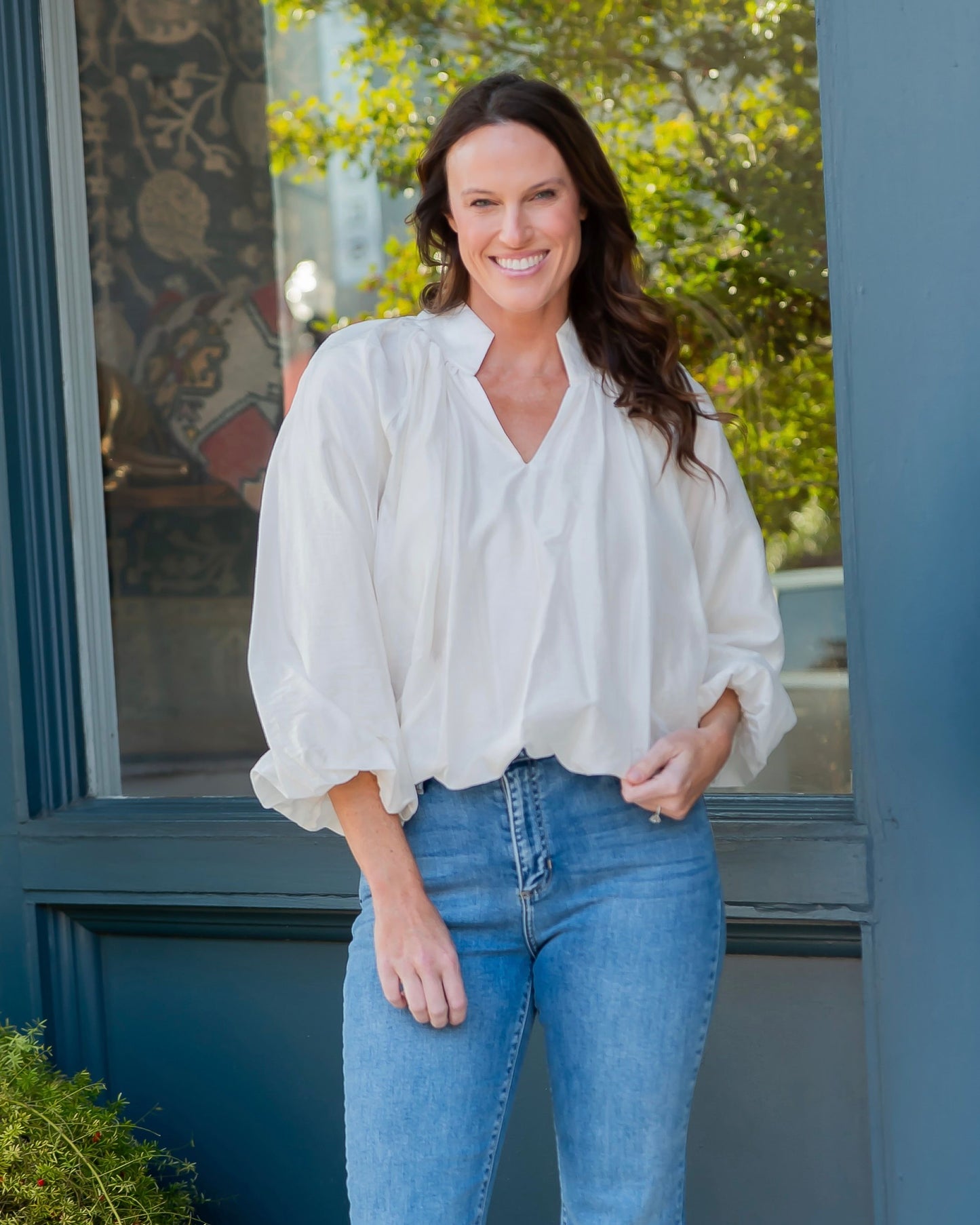 Coast Bubble Hem Top-Ecru