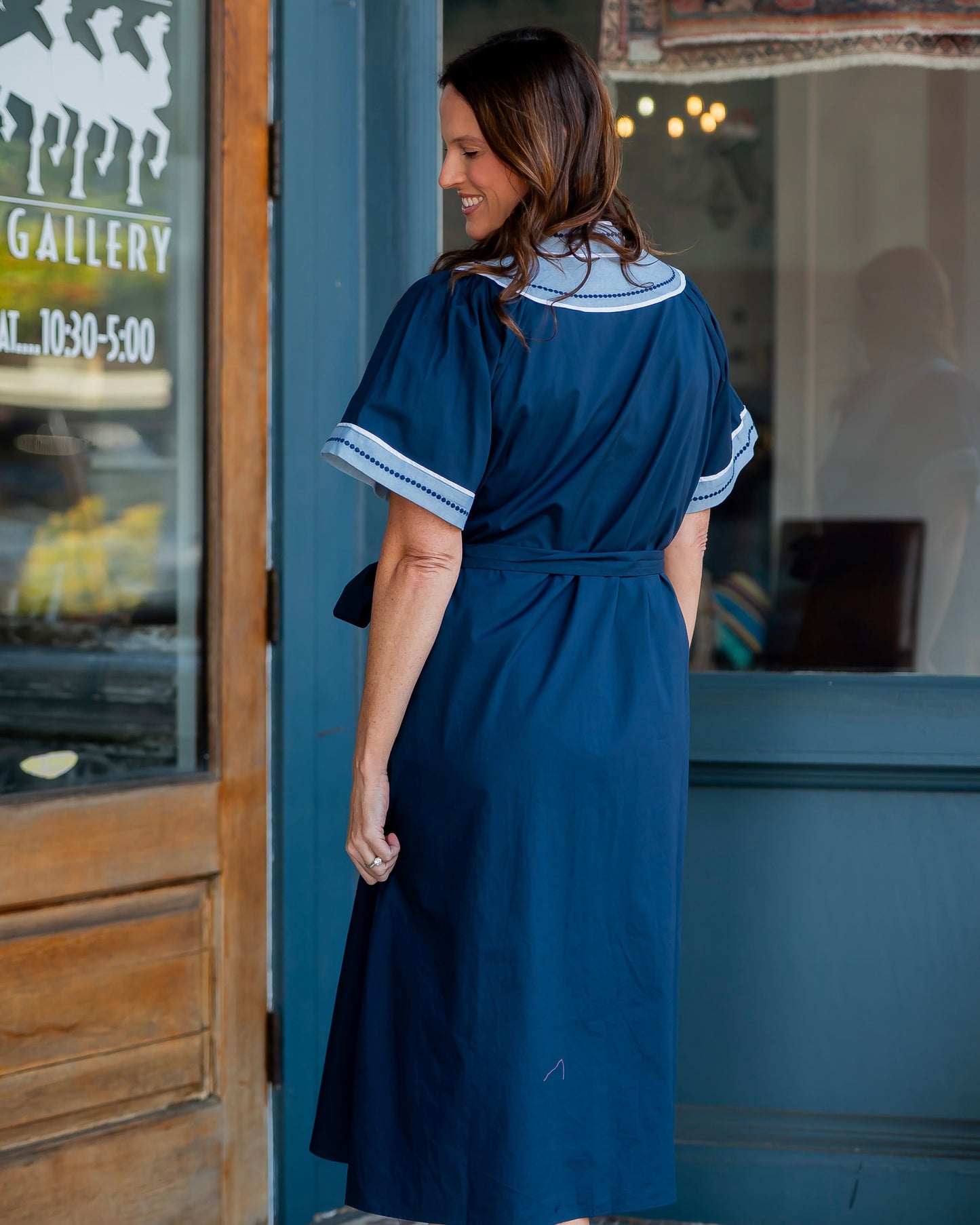 Davenport V-neck Dress-Navy