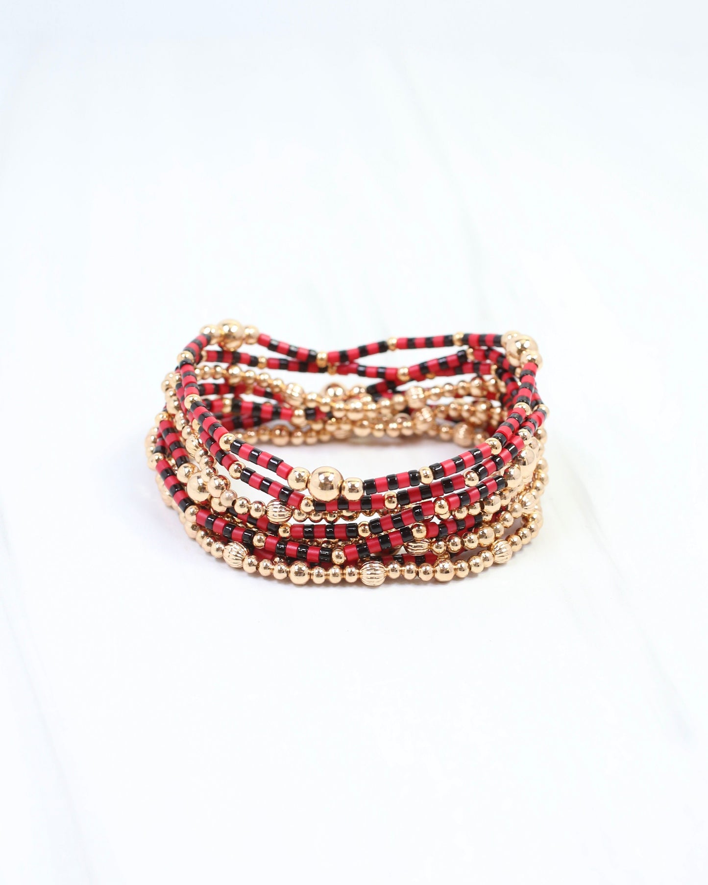 Renee Beaded Bracelet Set Red Black