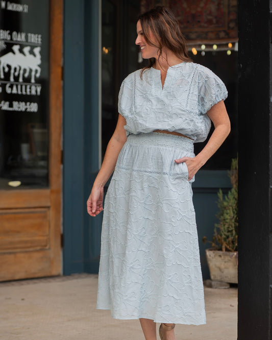 Skye Floral Embroidery Skirt + Top Set