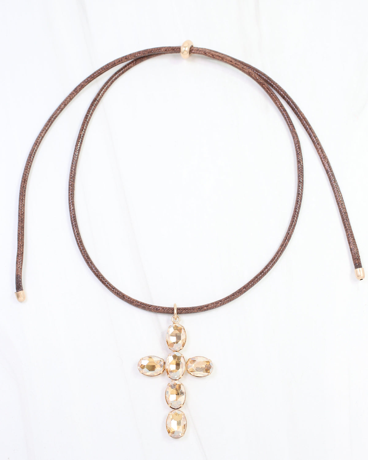 Kirbo Cord Cross Necklace Brown