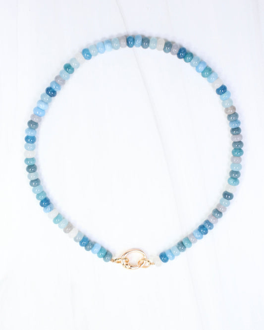 Gisela Stone Beaded Oval Clasp Necklace Blue Multi