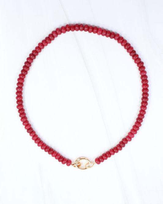 Gisela Stone Beaded Oval Clasp Necklace Burgundy