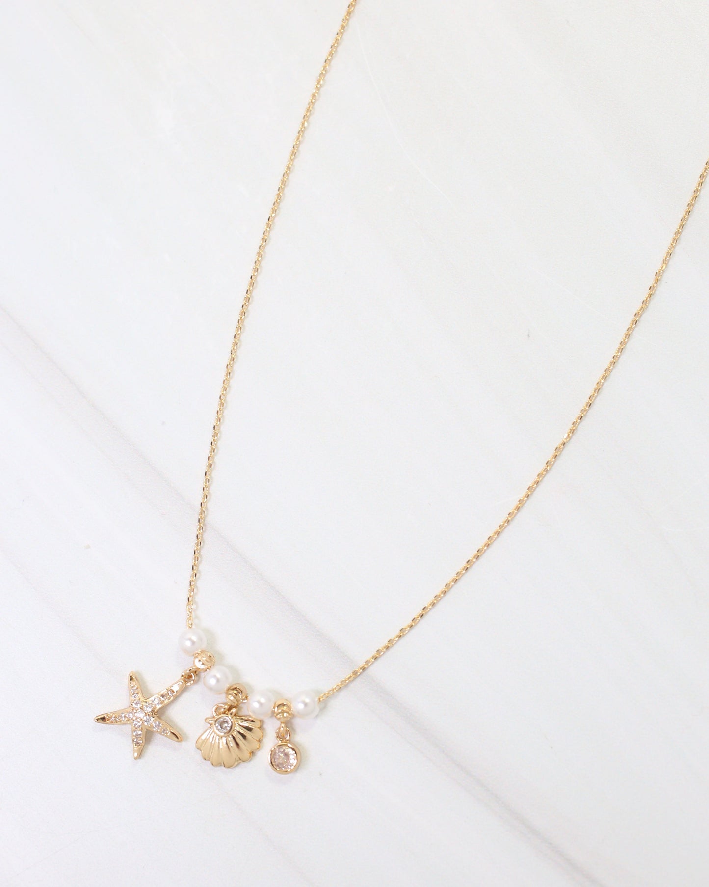 Whitman Starfish and Shell Charm Necklace Gold