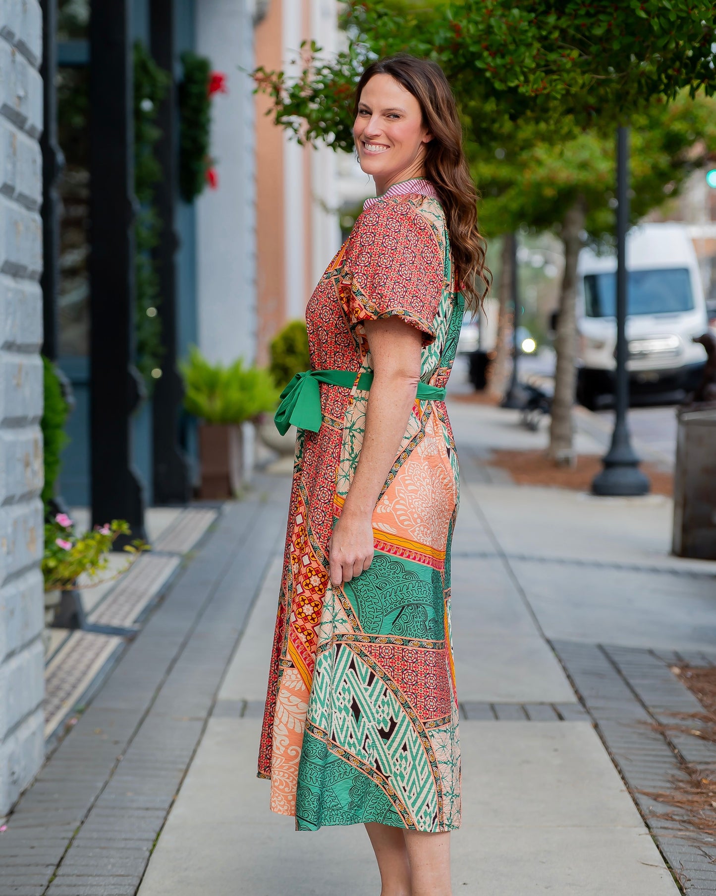 Berwyn Patchwork Maxi Dress-Green Mix