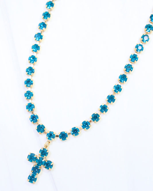 Santa Rosa Rhinestone Cross Necklace Turquoise
