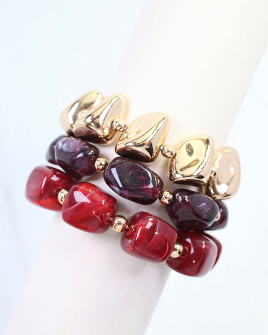 Rayna Beaded Bracelet Set Burgundy