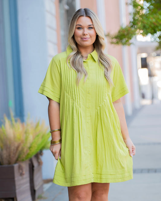 Lettie Solid Pintuck Detail Dress