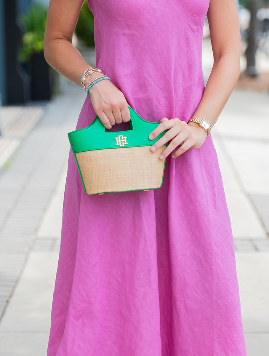 Emma Mini Tote Natural Kelly Green