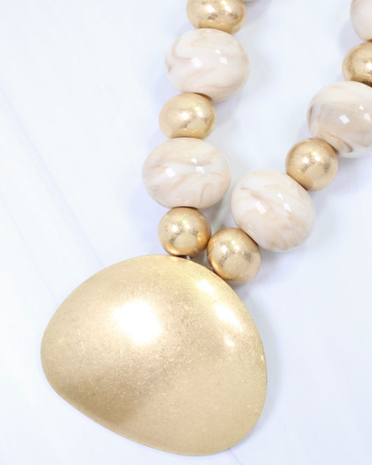 Roseburg Marble Statement Necklace with Pendant Worn Gold