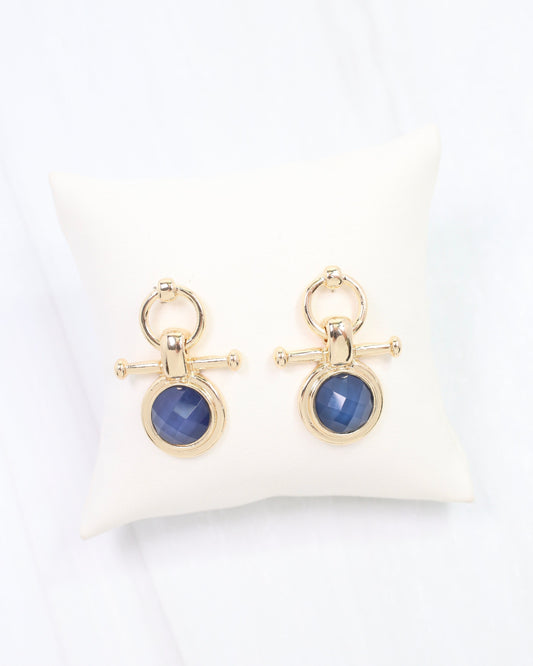 May Faceted Post Earring Navy