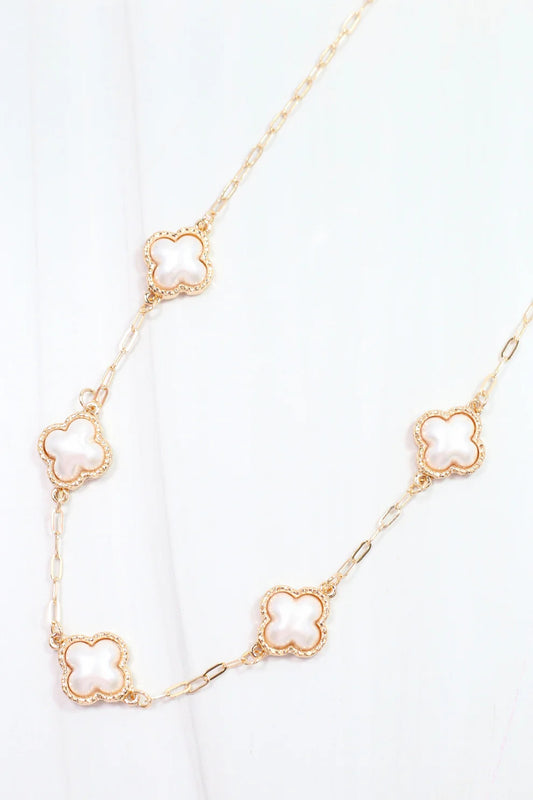 Burgess Pearl Clover Necklace Gold