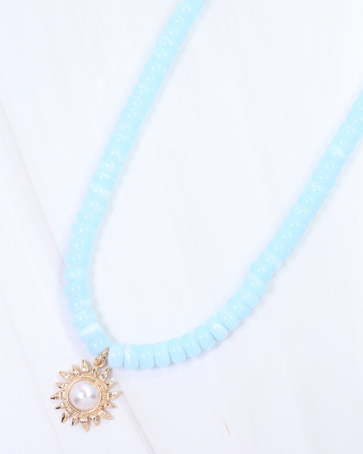 Abbigail Beaded Flower Necklace Blue