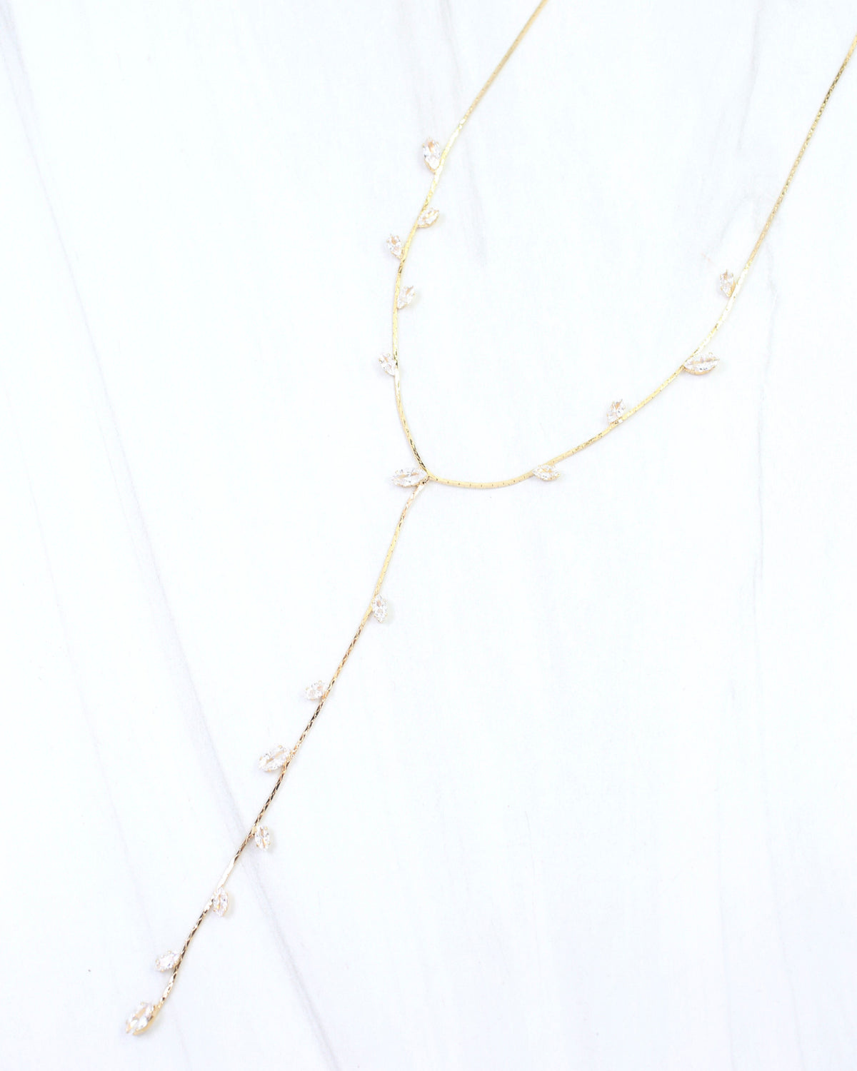 Lina Rhinestone Y Necklace Gold