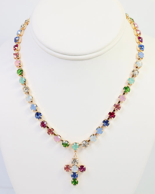 Santa Rosa Rhinestone Cross Necklace Multi