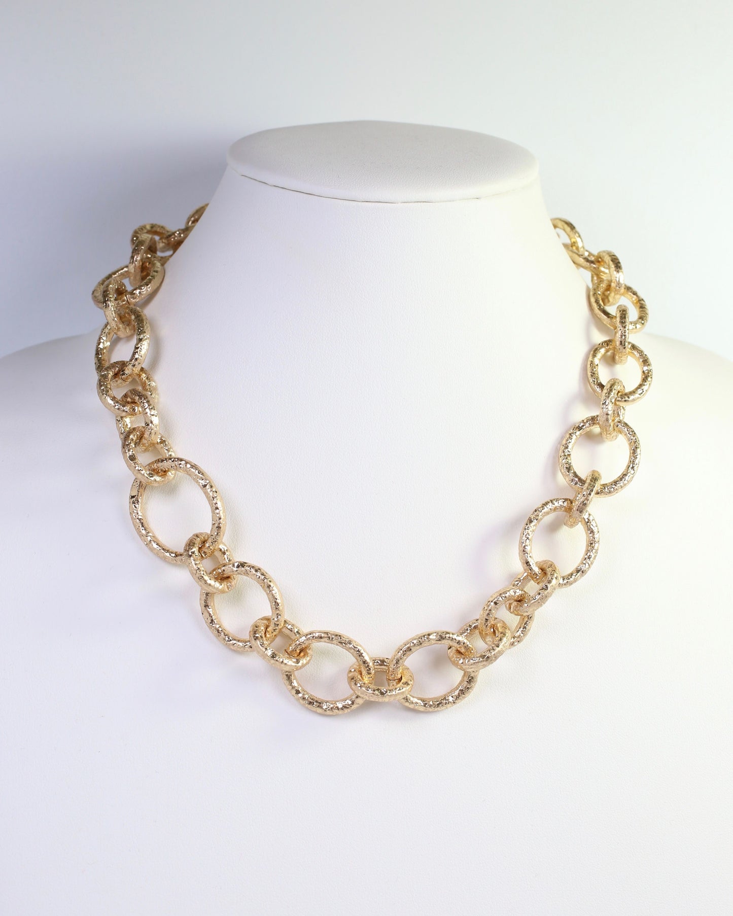 Alba Hammered Chunky Link Necklace Worn Gold