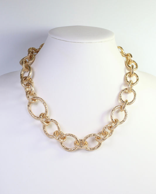 Alba Hammered Chunky Link Necklace Worn Gold
