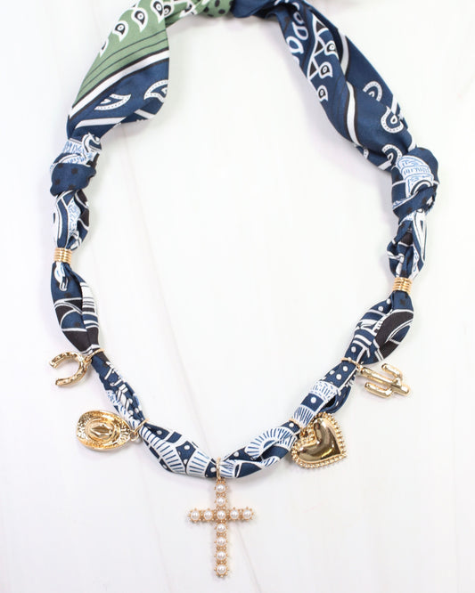 El Monte Western Charm Scarf Necklace Navy