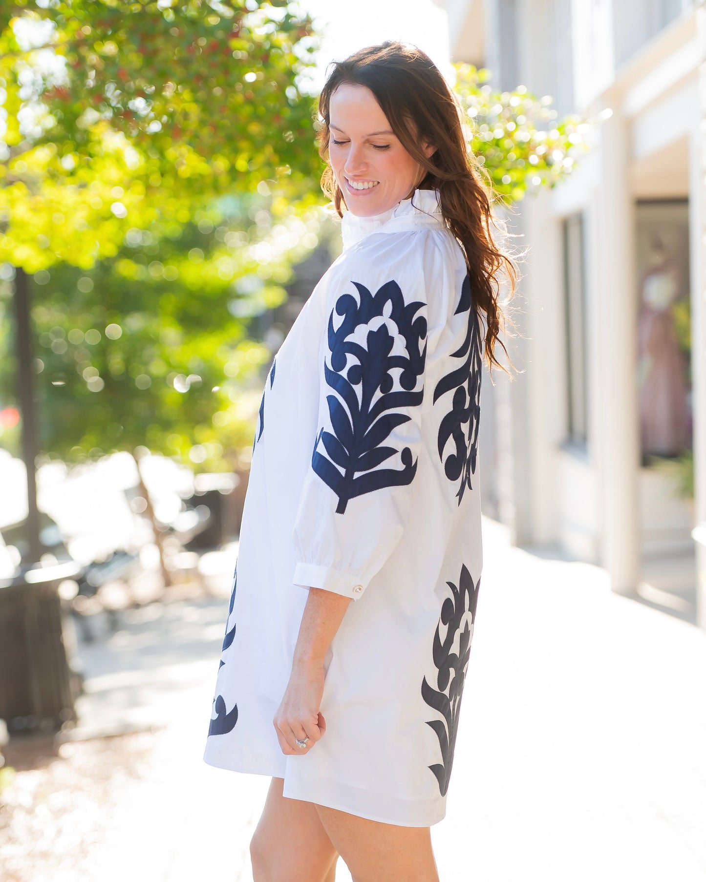 Monroe Floral Applique Shift Dress-Off White