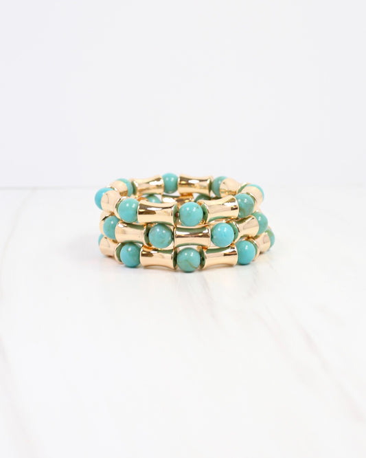 Vasto Bamboo Beaded Bracelet Set Turquoise