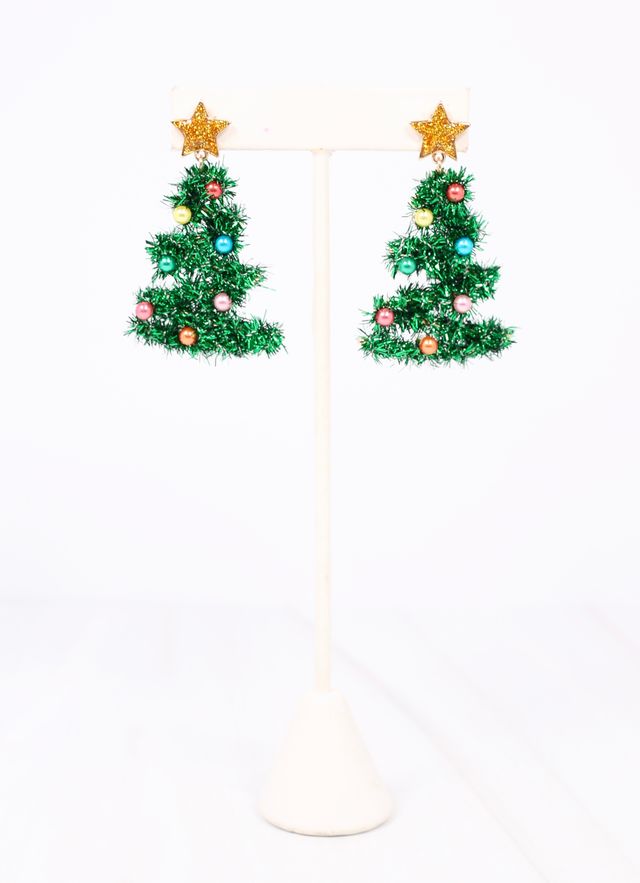 Festive Tinsel Tree Earring GREEN