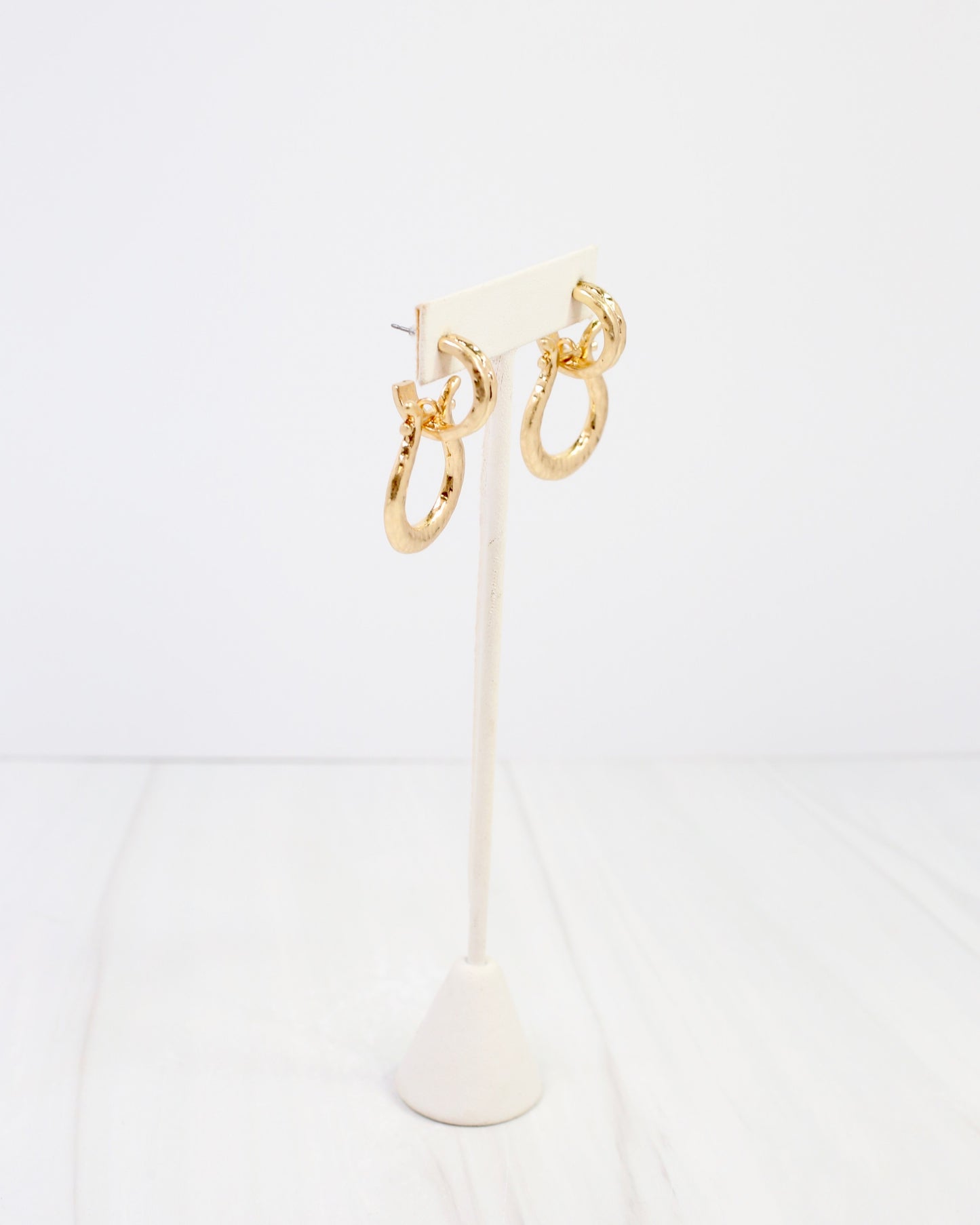 Danville Hammered Horse Bit Earring Worn Gold