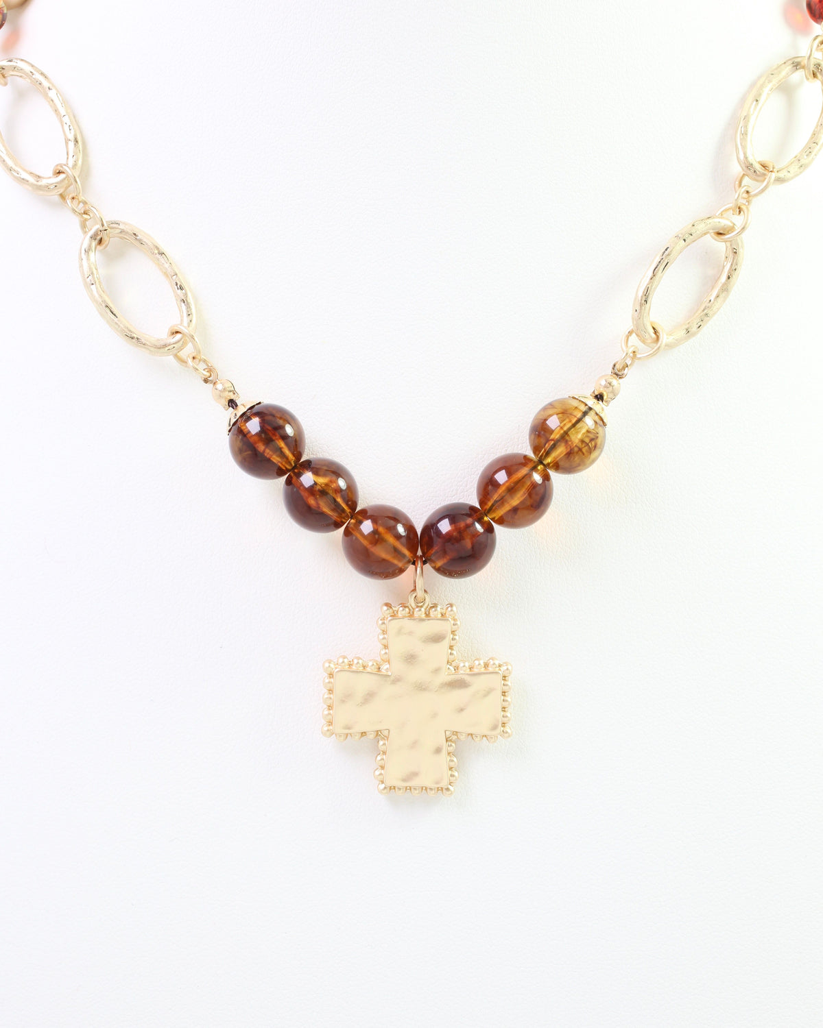 Crenshaw Cross Large Bead Charm Necklace Tortoise