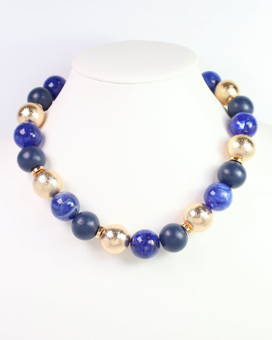 Elaine Beaded Ball Necklace Navy