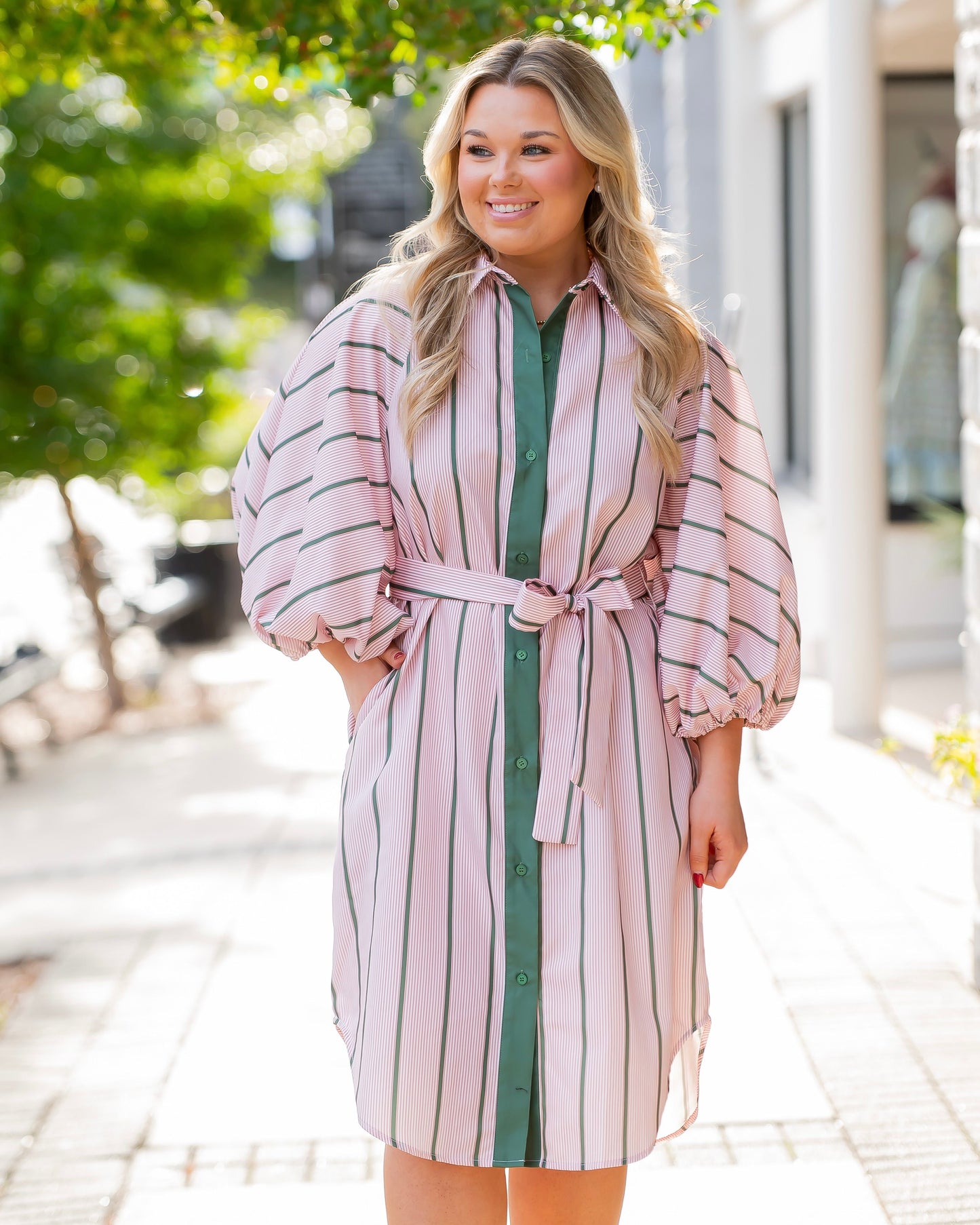 Cora Bubble Sleeve Stripped Dress