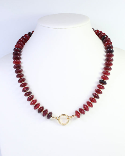 Branna Stone Necklace with Charm Toggle Burgundy