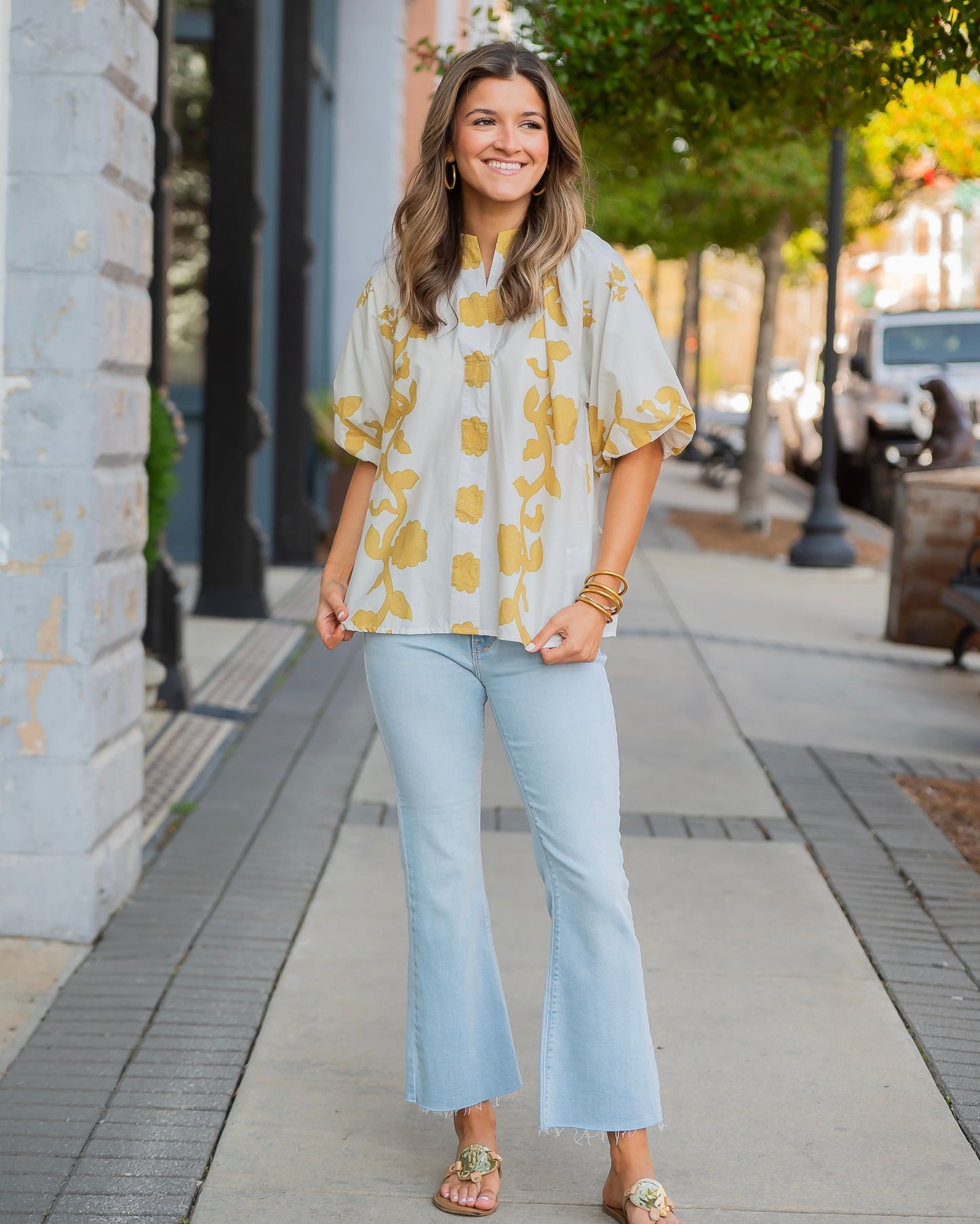 Ava Smocked Stand Collar Top