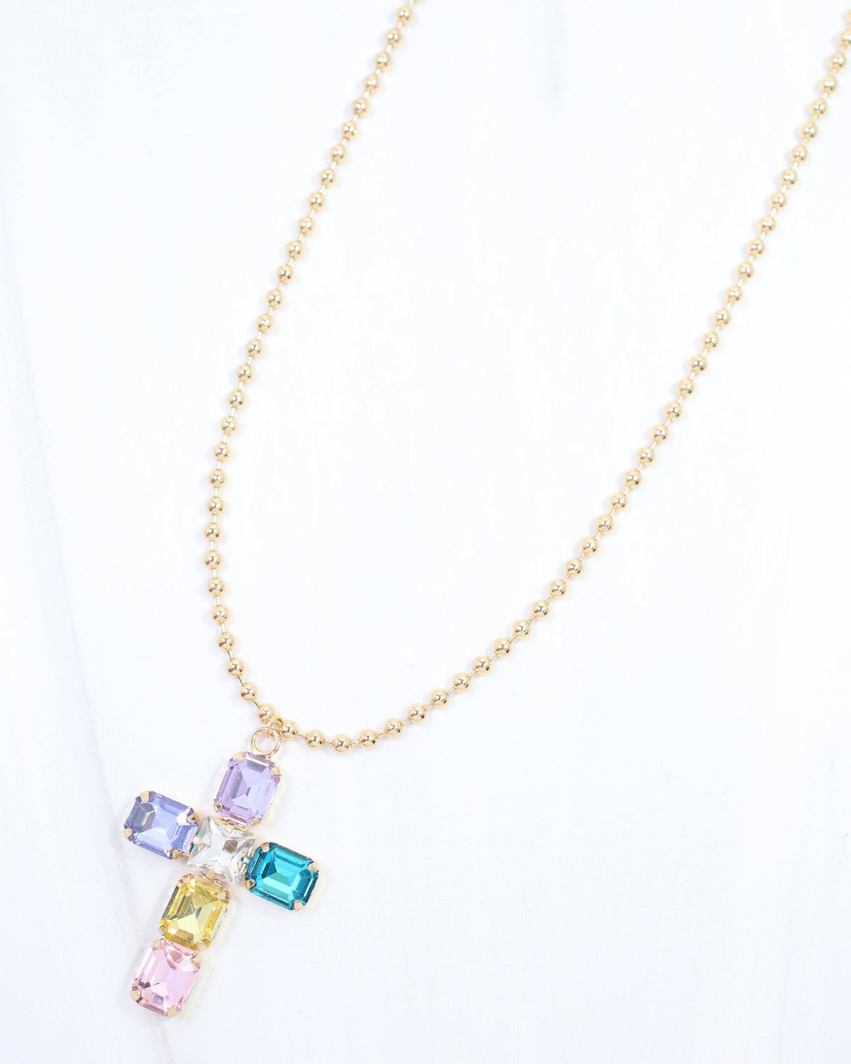 Kadis Crystal Cross Necklace Lavender Multi