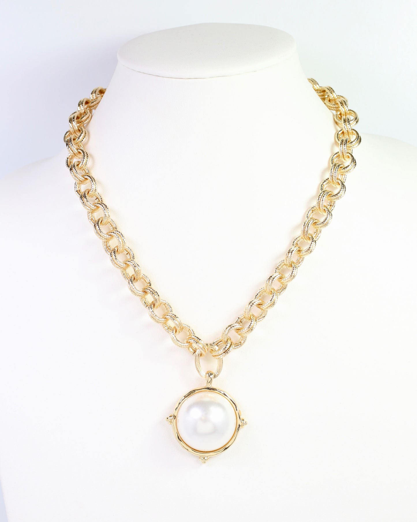 Lexington Link Pearl Charm Necklace Gold
